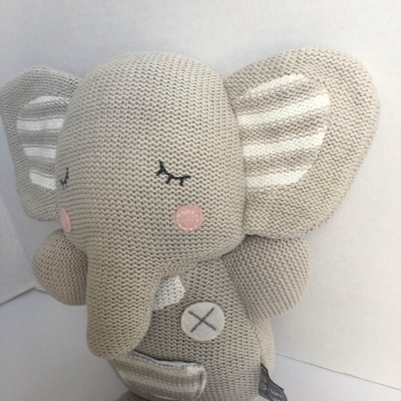Living Textiles Grey Theodore Elephant Knit Plush Stuffed Animal Baby Toy - Picture 4 of 11